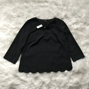 🆕Talbots Scallop Hem Black Top with Tie‎ Front